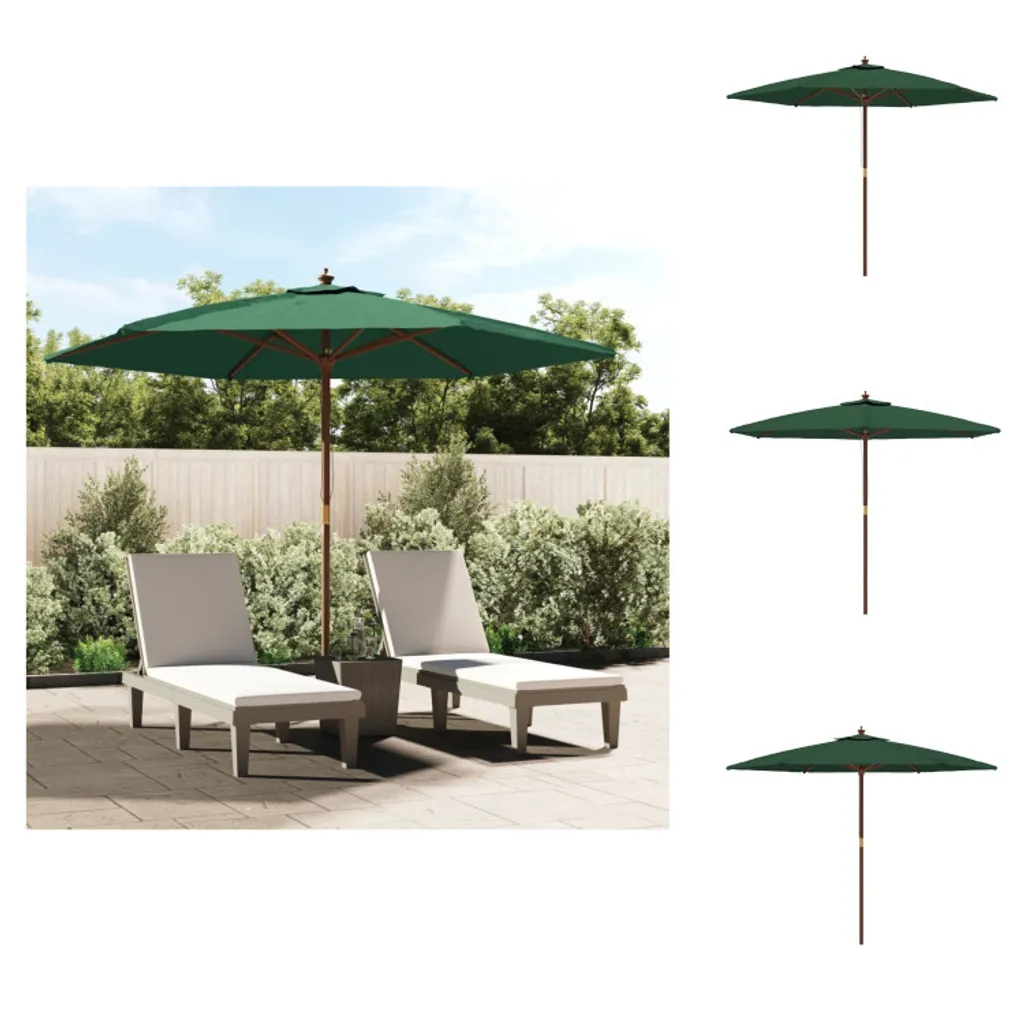 Ombrellone Da Giardino 3,5m In Legno E Tessuto Rosso Borgogna - VidaXL Con Meccanismo A Puleggia E Protezione UV - Ideale Per Terrazzo E Spazi Esterni - 3