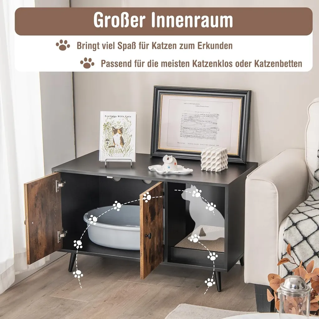Table d'Appoint et Cache Litière pour Chat : Meuble Bois 90x50x54 cm