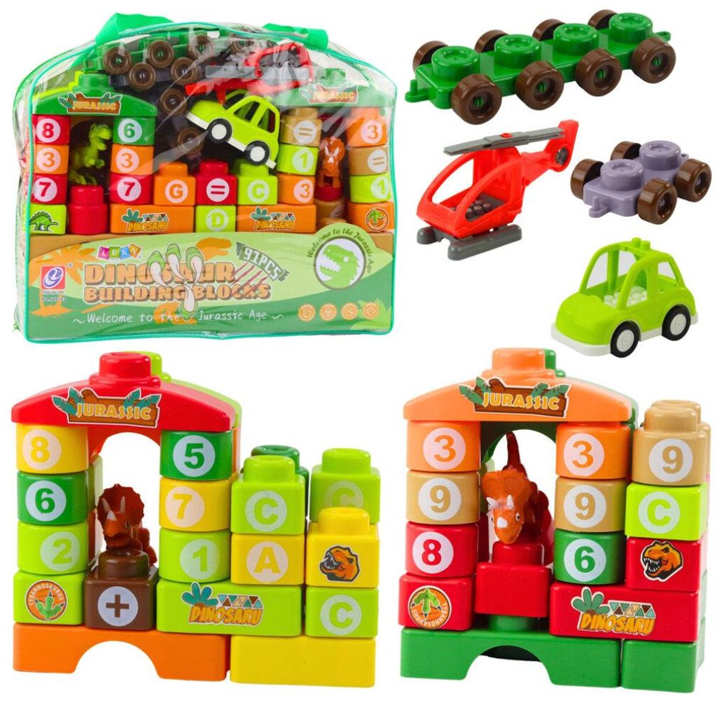 Pädagogische Bausteine im Beutel Dinosaurier Zahlen Buchstaben 91 Stk.