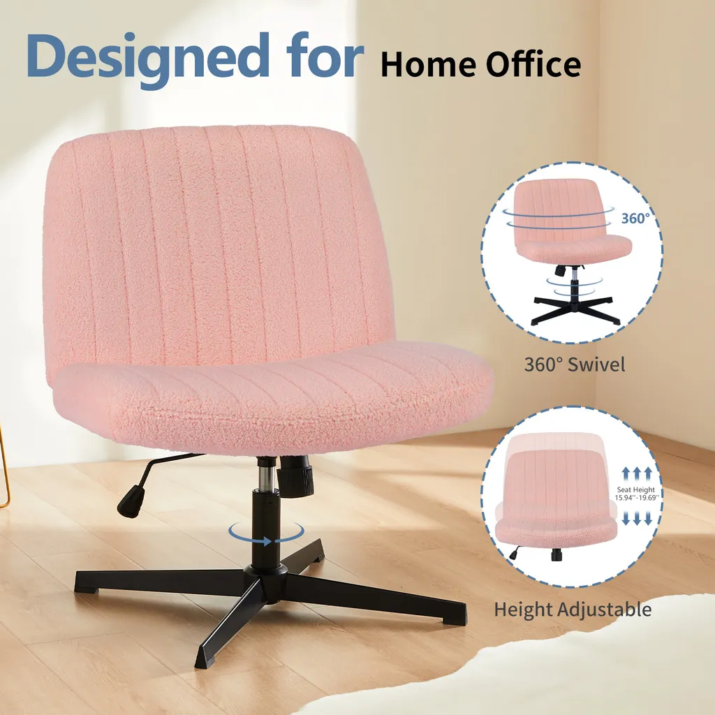 Chaise de bureau Sweiko pour télétravail, velours rose et fixe - 2