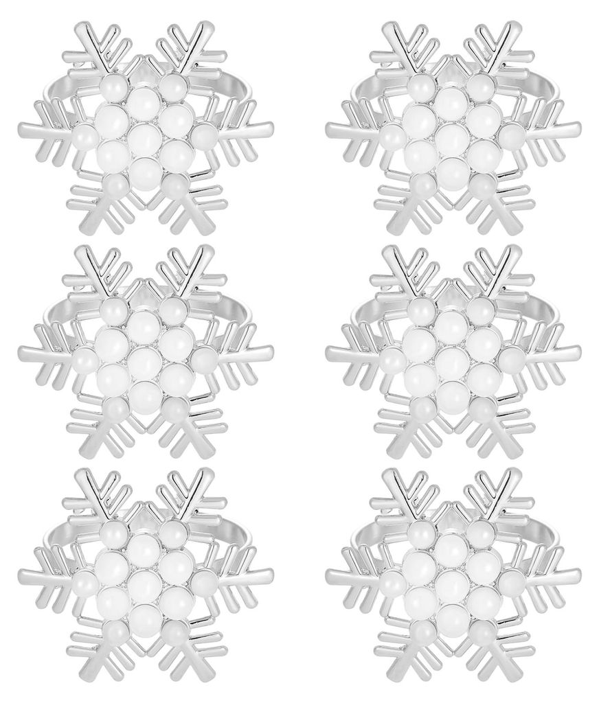 1/2/6 Stück goldene Serviettenringe aus Metall mit Kunstperlen und Schneeflockenmuster, winterliche Serviettenhalter für Hochzeiten, Partys und T...