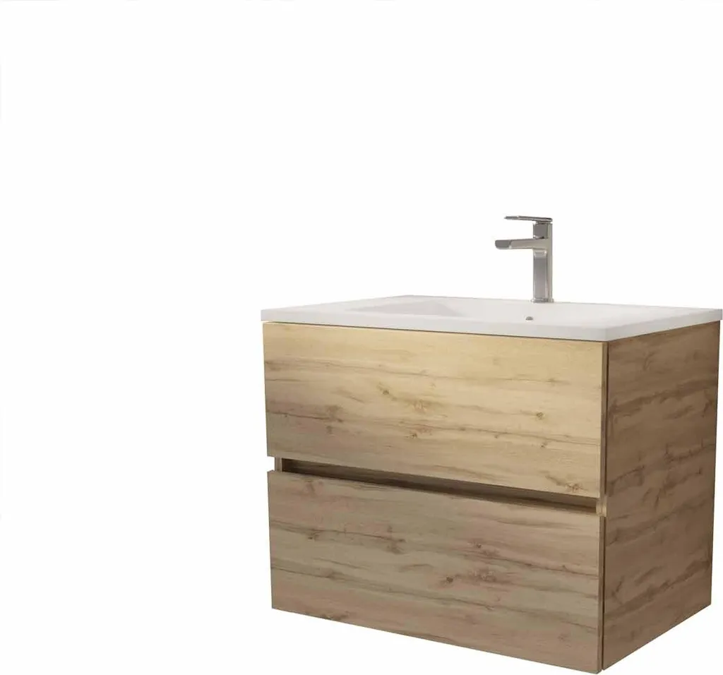 Meuble sous vasque 70cm TIMBER chêne clair avec plan vasque céramique