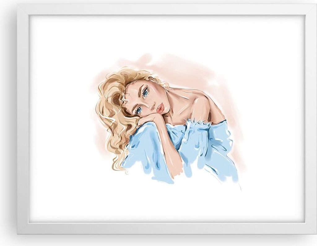 Gerahmtes Poster - Weißer Rahmen - Nachdenklich Frau Blond - 40x30 cm - Wand Bild - Wanddeko - Wandbilder - Kunstposter - Wandposter - Bilderrahme...