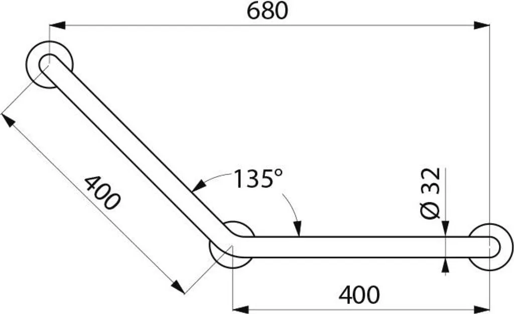 Barre d'appui 3 points Ø32 Delabie Basic blanche 135° ultra robuste