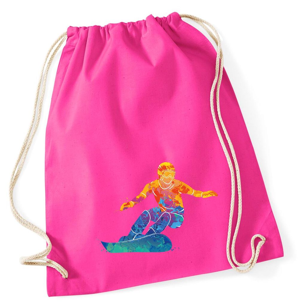 Huuraa Turnbeutel Snowboarden bunte Silhouette 12 Liter Fuchsia Baumwolle Rucksack Geschenkidee