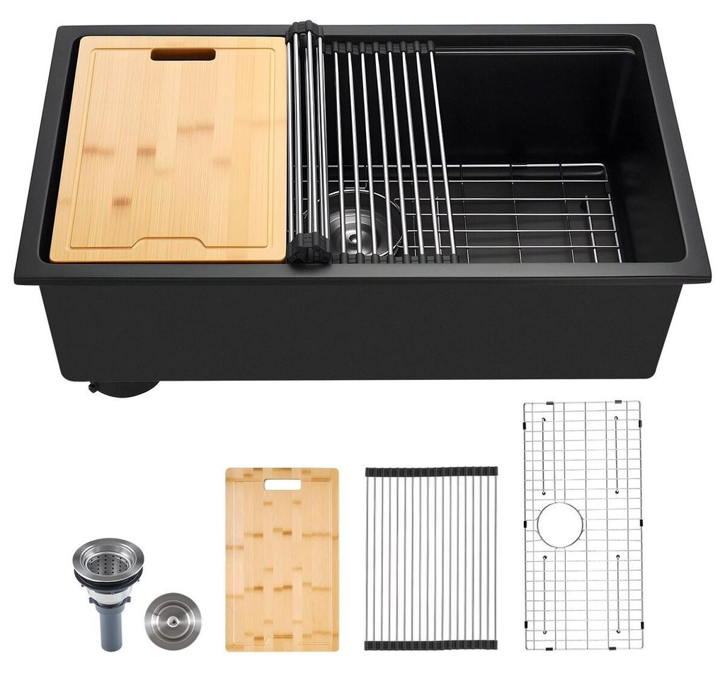 76 cm Granite Kitchen Sink Undermount Single Bowl Drop-In Basin for RV Bar