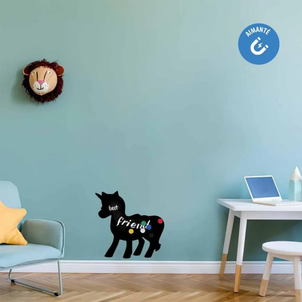 DIMEXACT Sticker ardoise licorne adhésif pour enfant format 40x55 cm