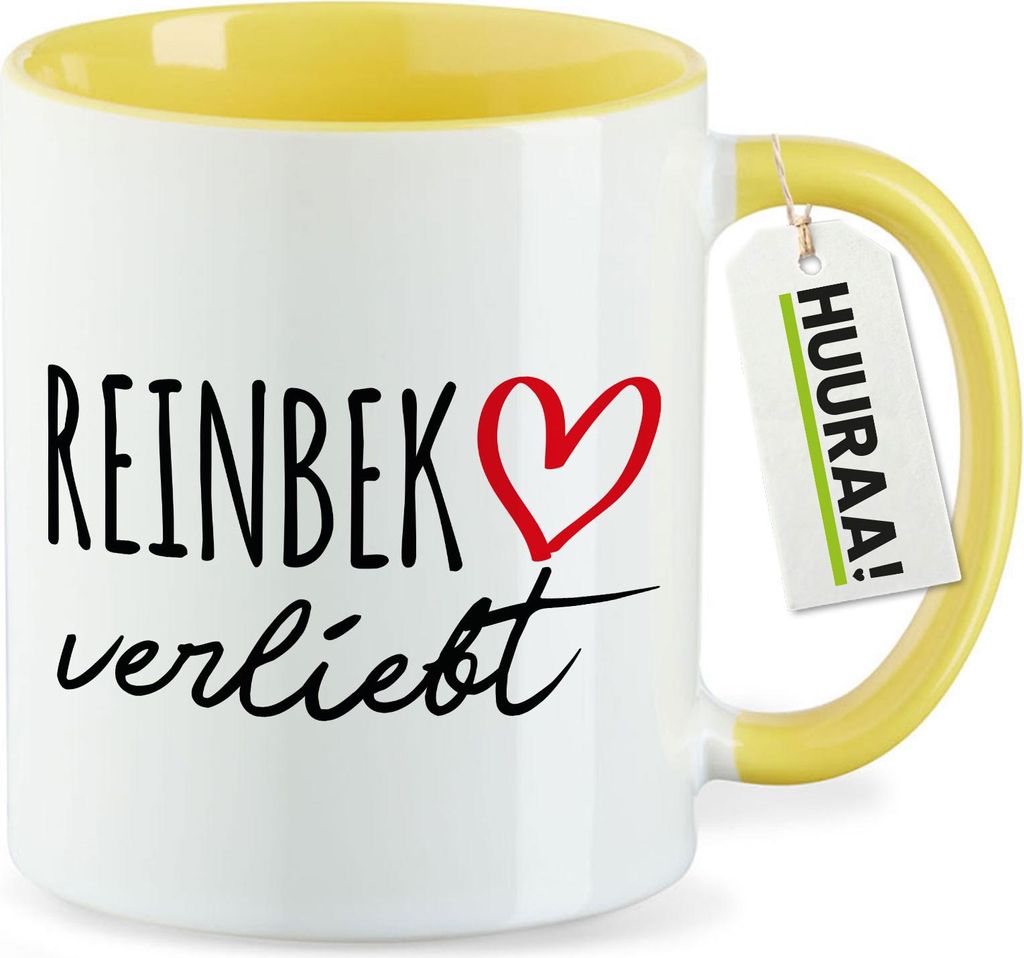 Huuraa Kaffeetasse Reinbek verliebt 330ml Gelb Keramik Kaffeebecher Geschenkidee