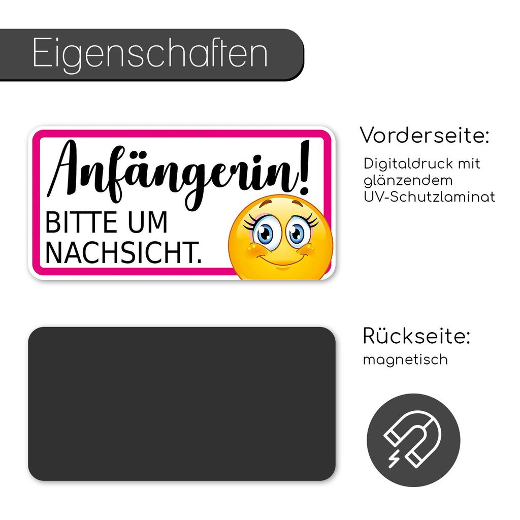 2x Magnetschild „Anfänger“ Für Auto – 20x6 Cm, Magnetisch, Für Fahranfänger
