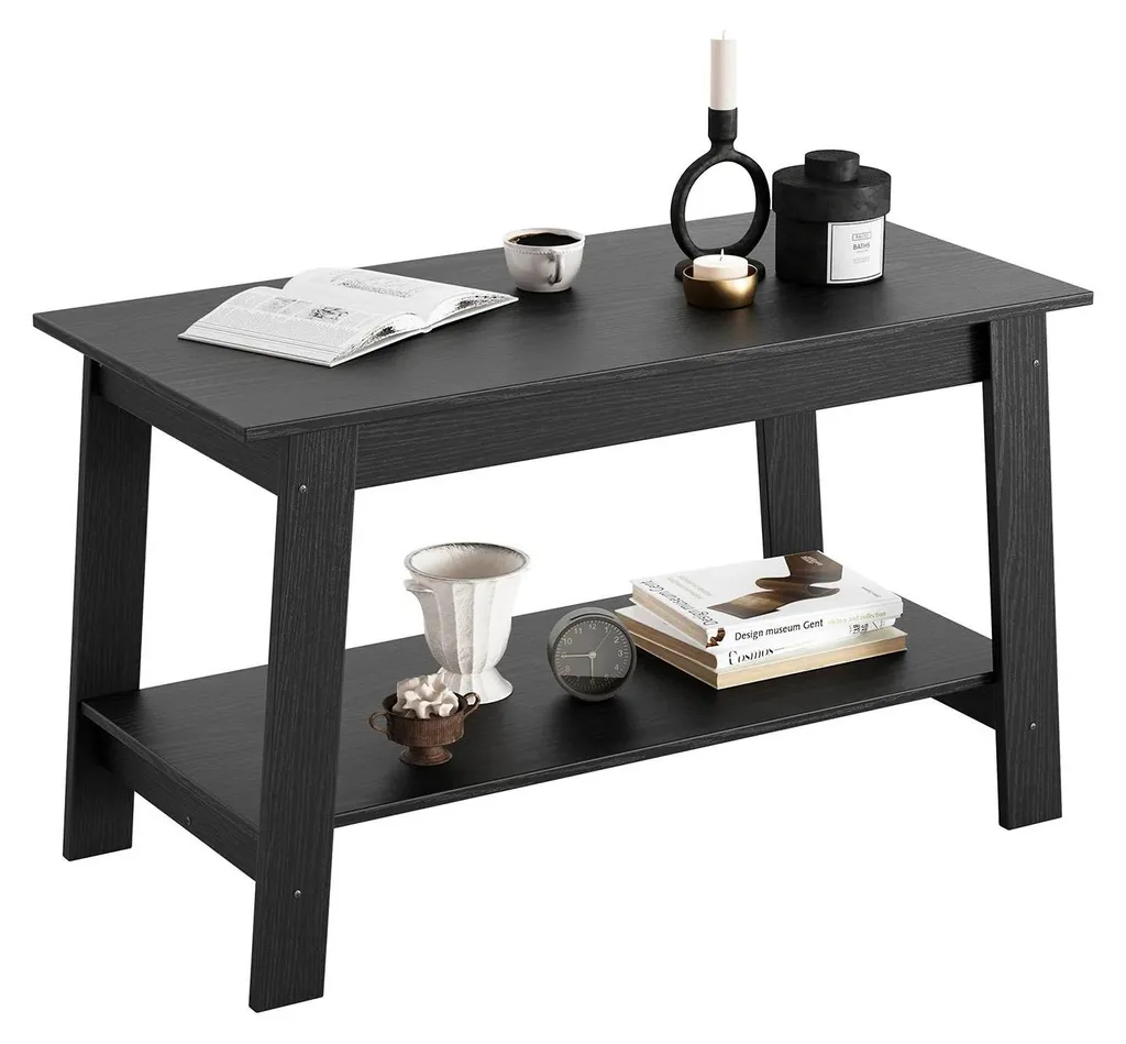 Table de salon rectangulaire noire en bois MDF avec étagère basse chic
