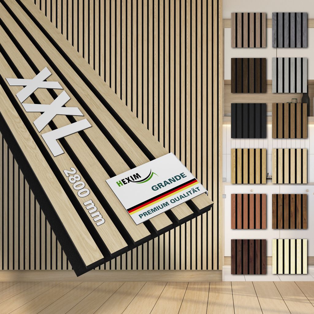 HEXIM Akustikpaneele 2 Stück 280x30cm Holz Grande - XXL Produktbild 