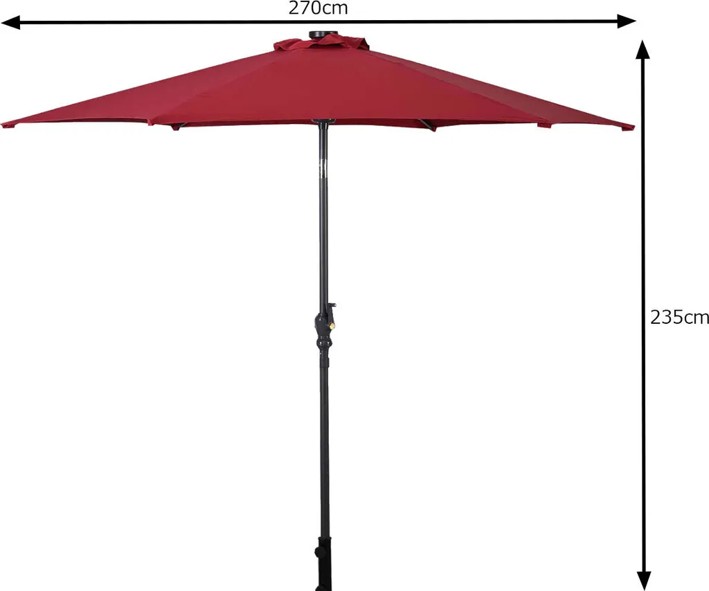 COSTWAY Ombrellone 270 cm con illuminazione solare a LED e manovella Ombrellone a semaforo Ombrellone da giardino Ombrellone da mercato Ombrellone da spiaggia Ombrellone a manovella Ombrellone rosso vino