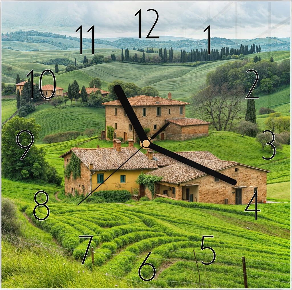 Wanduhr aus Glas mit Motiv Landschaft Italien- 30 x 30 cm - inkl. Aufhängesystem