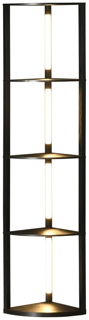 Lampadaire de salon avec étagères bois noir et éclairage LED variable