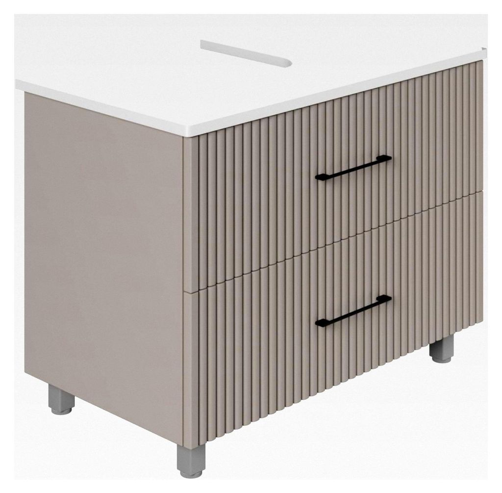 Waschbeckenunterschrank Liana 60/80 cm | Steh-Unterschrank | Badmöbel in Pastellgrau | Konsole mit Siphonausschnitt | Eklektisch | Gäste-Badezimmer