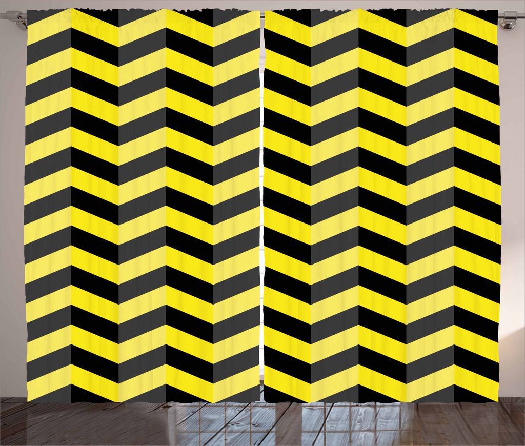 ABAKUHAUS Yellow Chevron Rustikaler Gardine, Warnschild, Schlafzimmer Kräuselband Vorhang mit Schlaufen und Haken, 280 x 245 cm, Schwarz Gelb