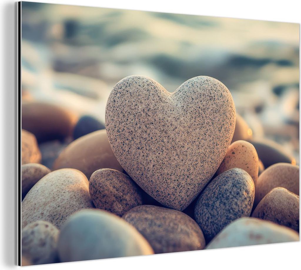 MuchoWow Wanddekoration Metall Metallbild Wandkunst 120x80 cm Herz - Steine - Natur - Kieselsteine - Zen - Kieselsteine MuchoWow Aluminium Gemälde...