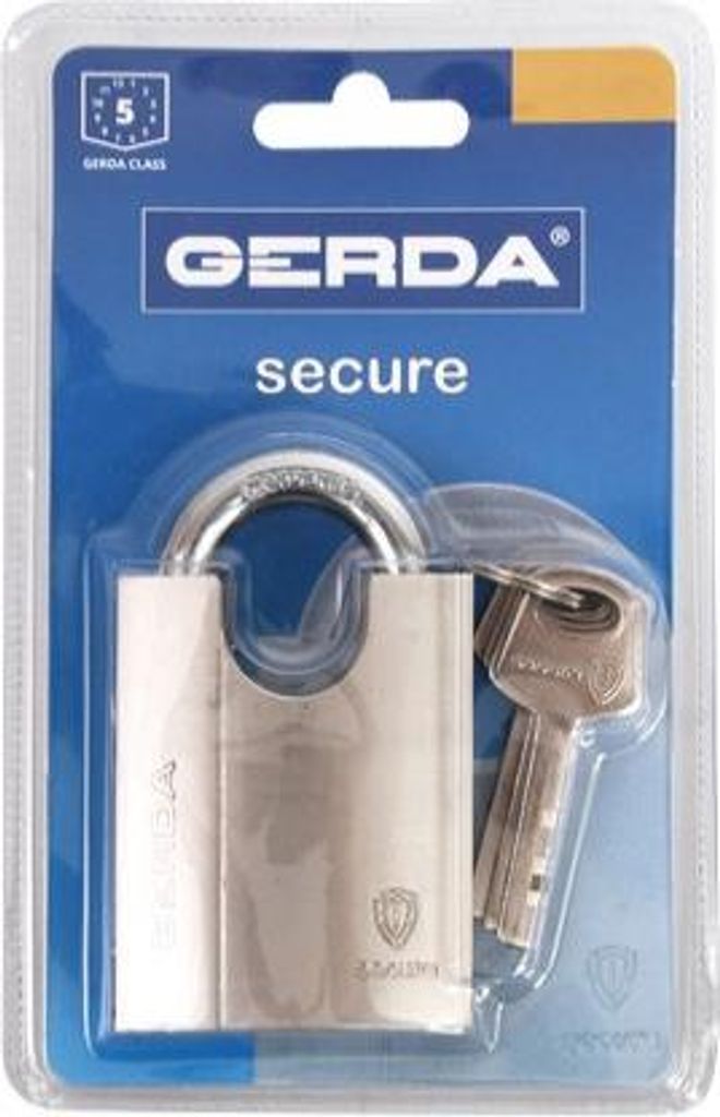 GERDA SECURE KSWC verstärktes Vorhängeschloss mit S50-geschütztem Bügel, Satinnickel, Blister