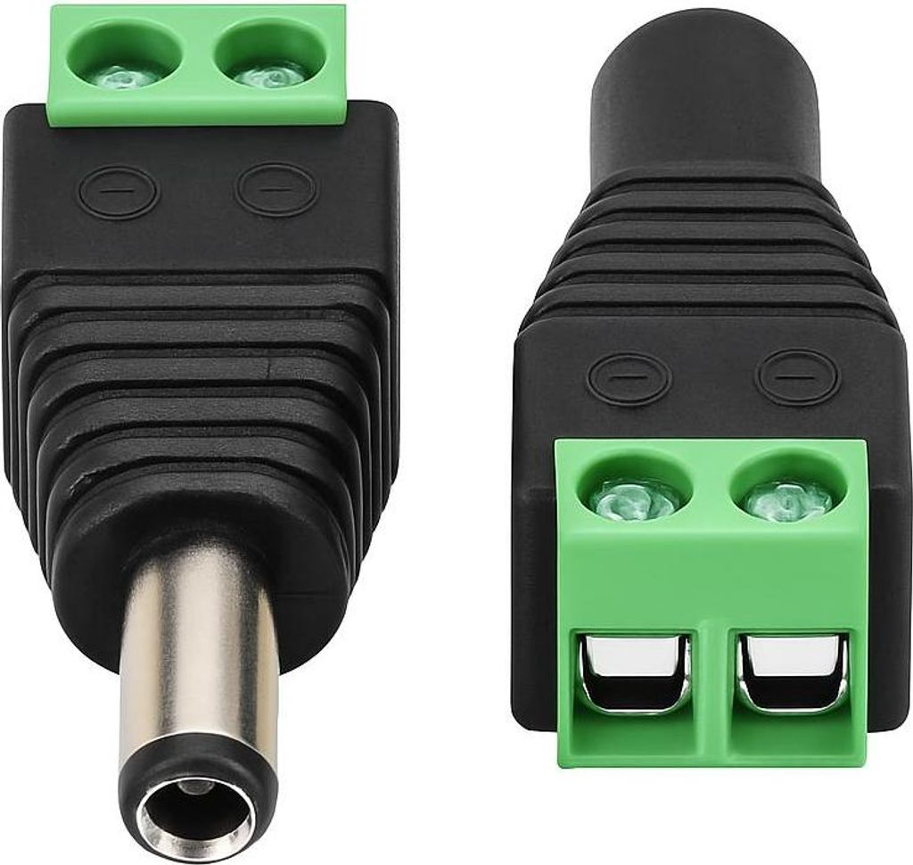 DC Kupplung Buchse 2,1x5,5mm + DC Stecker 2,1x5,5mm Hohlstecker, Schraubanschluß