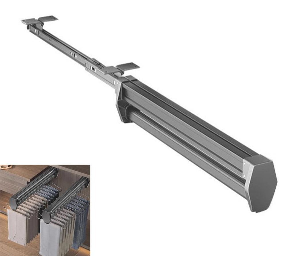 Ausziehbare Kleiderstange 40 cm mit Dämpfung, Teleskop-Kleiderstange Schrankauszug, Platzsparend & Geräuschlos, Stabil bis 45 kg, Grau