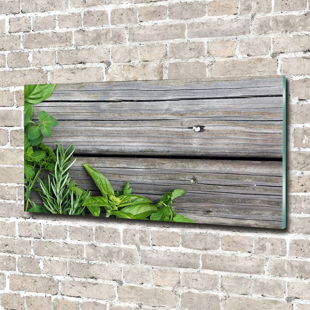 Tulup Glas-Bild -140x70- Wandkunst Dekorative Wand für Küche & Wohnzimmer - Sonstige - Holz Kräuter - Grün