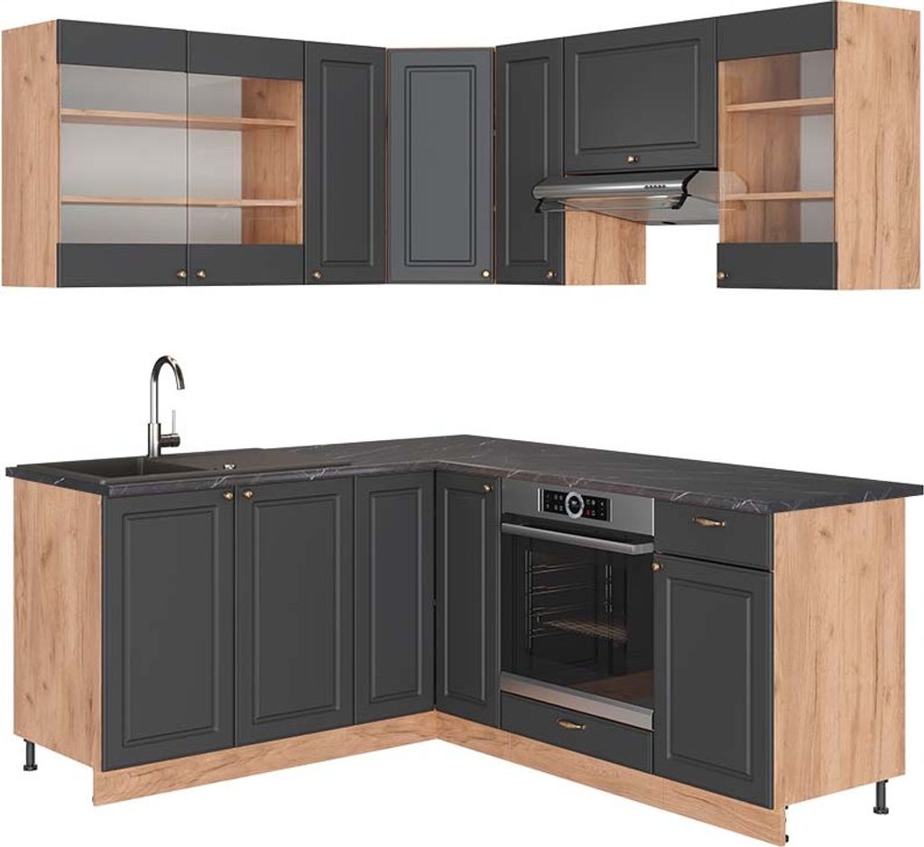 Eckküche Vicco Fame-Line Anthrazit Landhaus/Goldkraft Eiche 190 x 60 cm , AP Anthrazit, Model 42713