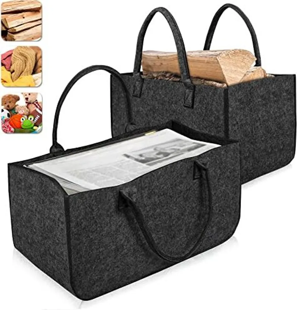 Panier à Bois en Feutre Lot de 4 Sacs de Rangement Pliables Gris Anthracite