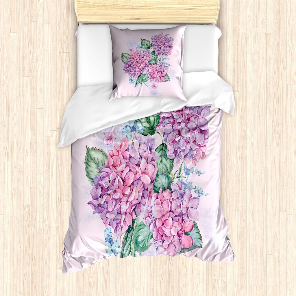 ABAKUHAUS Hortensie Bettbezug Set, Grunge Aquarell Vintage Produktbild 