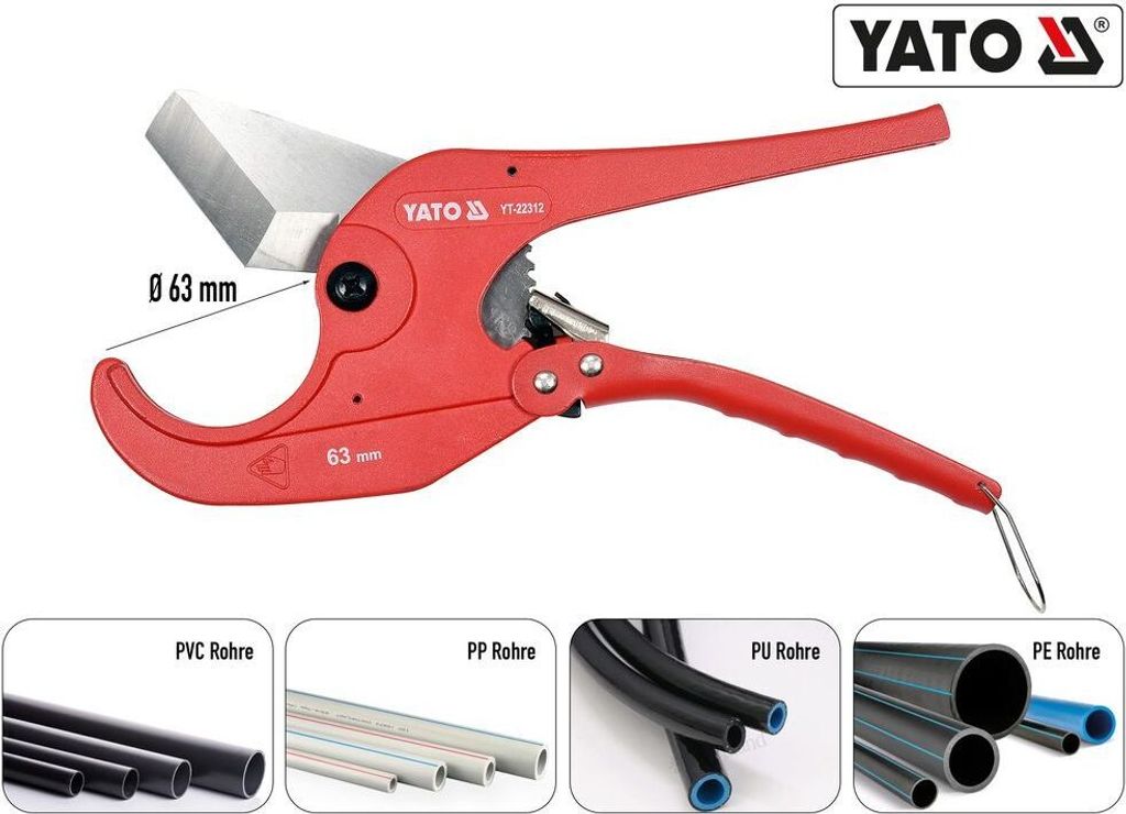 PVC Rohrschneider 63 mm Kunststoffrohrschneider verbesserte Klinge für hohe Beanspruchung Kunststoff-Rohrschneider zum Schneiden von PVC-Rohr, PEX...