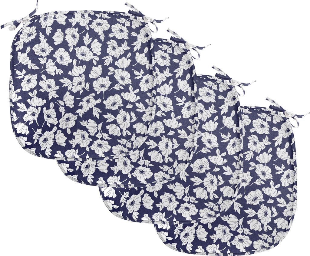 ABAKUHAUS Marine und Weiß Polster für Esszimmerstühle, Poppy Corsage, Dekoratives wasserfestes Kissen mit Riemen für Küchensitze, 40 cm x 40 c...
