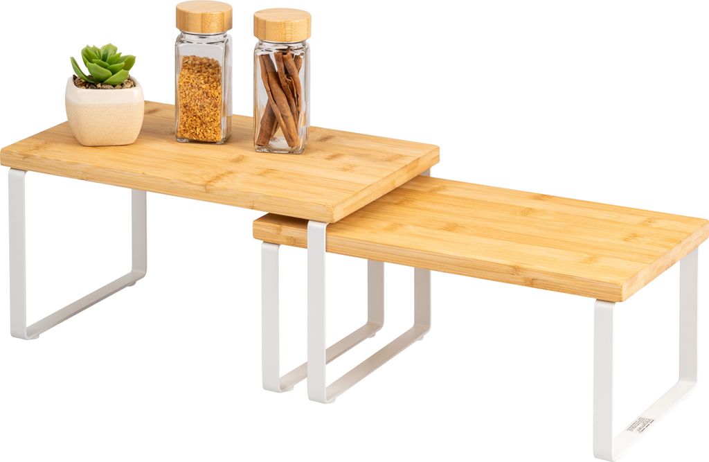 bremermann Gewürzregale 2er Set, Küchenregale aus Bambus und weißem Metall