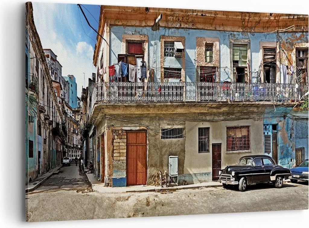 Bild auf Leinwand - Leinwandbild - Einteilig - Kuba Havanna Balkon - 120x80cm - Wand Bild - Wanddeko - Wandbilder - Leinwanddruck - Bilder - Wandde...