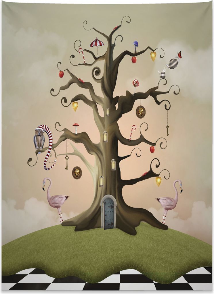 Abakuhaus Baum Wandteppich, Verzierter blattloser Bole aus Weiches Mikrofaser Stoff Kein Verblassen Klare Farben Waschbar, 110 x 150 cm, Mehrfarbig