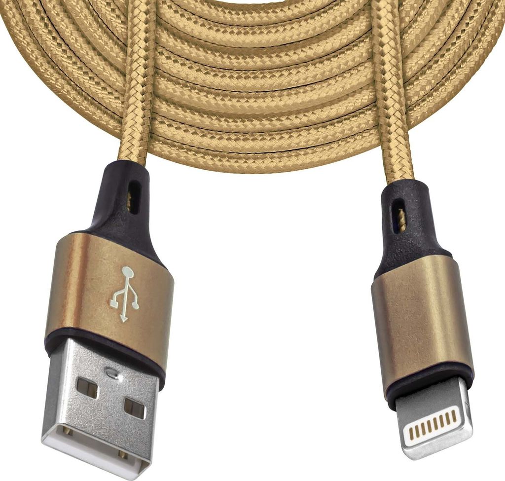 Mobilefox 3m Universal Schnell Lade Daten Kabel Nylon Stecker Gold passend für iPhone iPad iPod