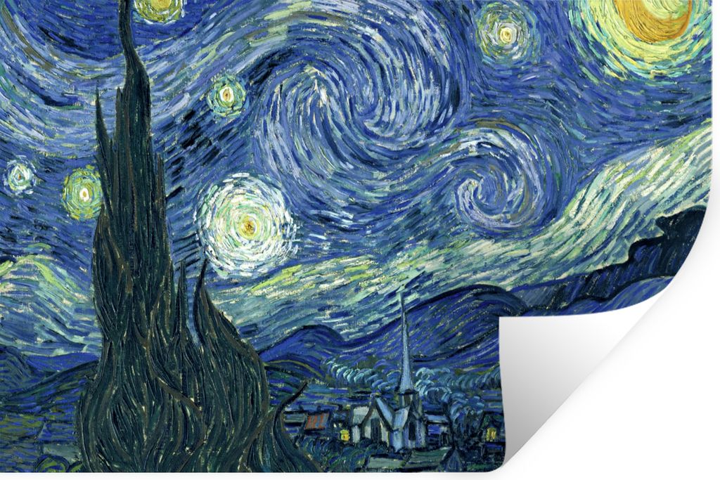 MuchoWow Wandtattoo Wandsticker Wandaufkleber Sternennacht - Gemälde - Alte Meister - Vincent van Gogh 30x20 cm Selbstklebend und Repositionierb...