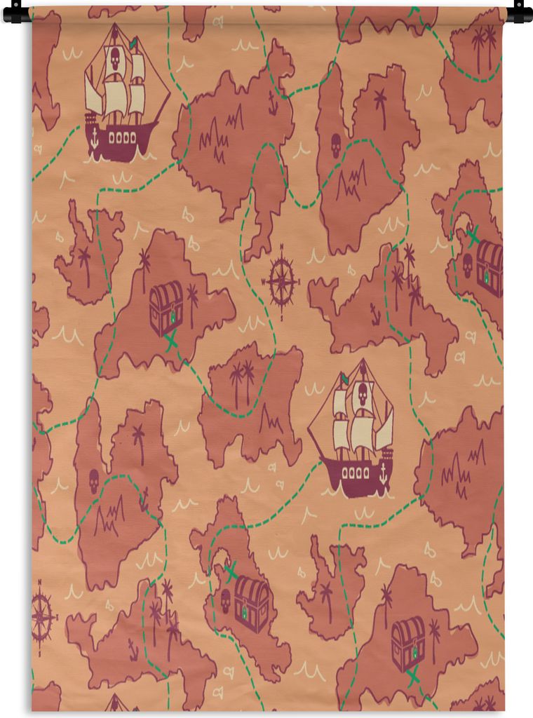 MuchoWow Wandteppich Wandbehang Pirat - Karte - Schnittmuster - Kinder 90x135 cm Tapisserie Dekoration Wandtuch - Baumwolle - Wandskulptur