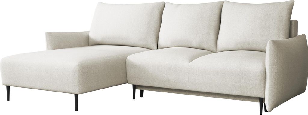 MIRJAN24 Ecksofa Santi L, Eckcouch mit Bettkasten und Schlaffunktion, Schwarz Metallfüße, Aufklappmechanismus (Farbe: Velo 621)