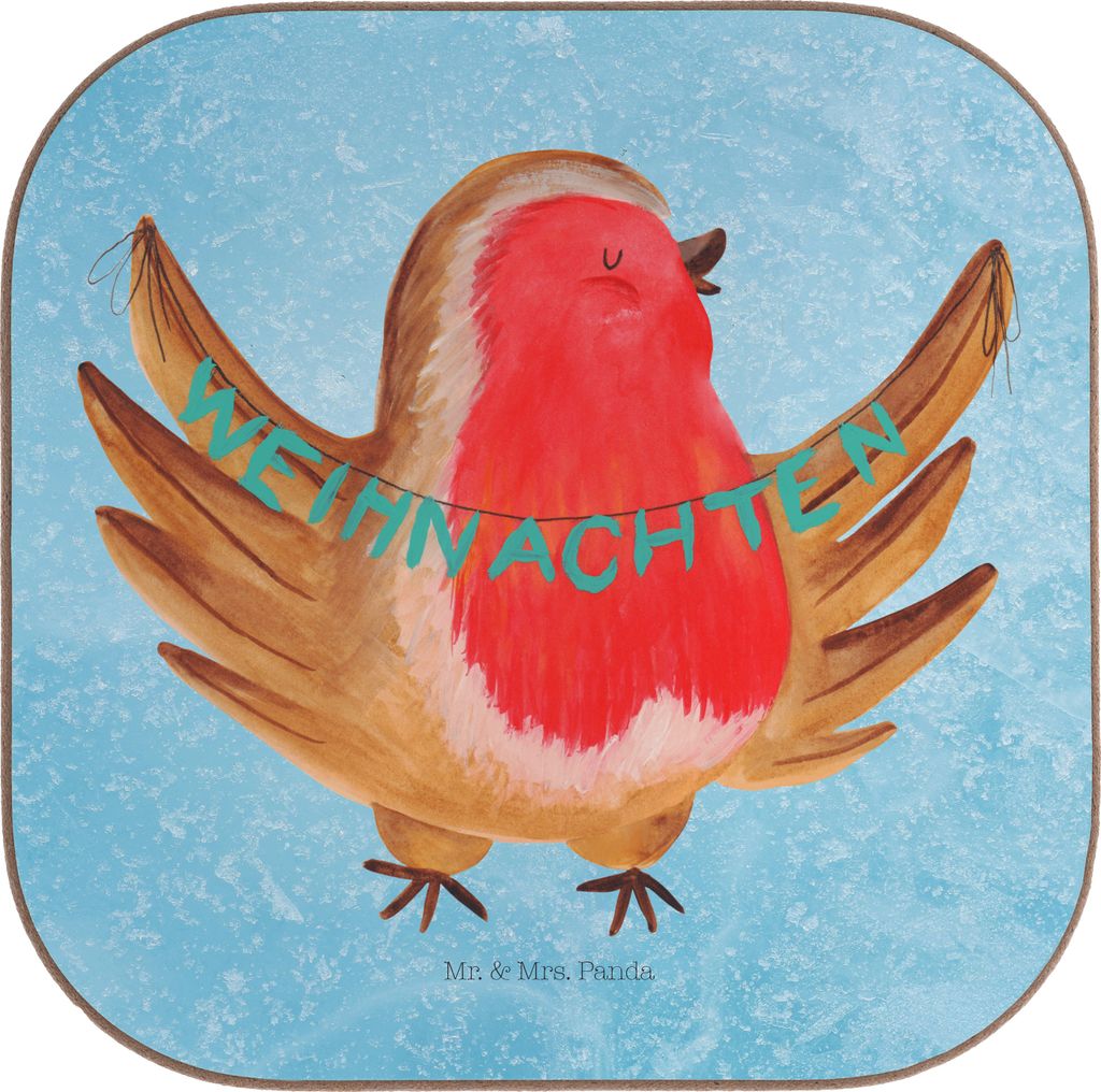 Mr. & Mrs. Panda Untersetzer Glas Rotkehlchen Weihnachten - Eisblau - Geschenk, Winter, Vogel, für Gläser, Coaster, Frohe, gläseruntersetzer, Ta...