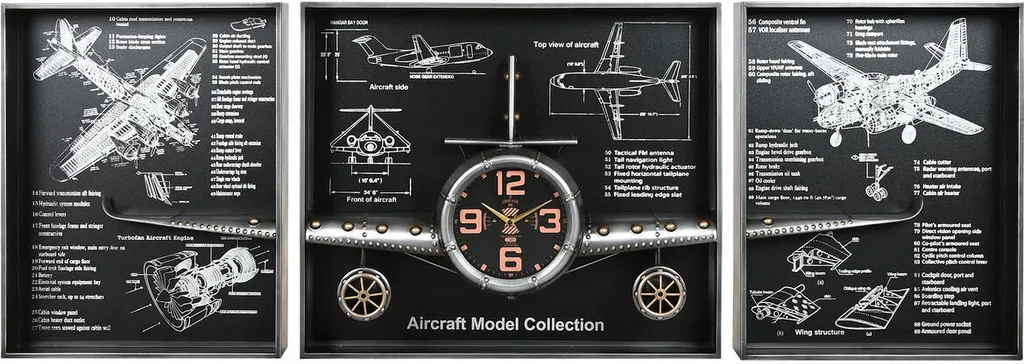 Grande Horloge Murale Design Avion en Métal pour Déco Salon Industriel