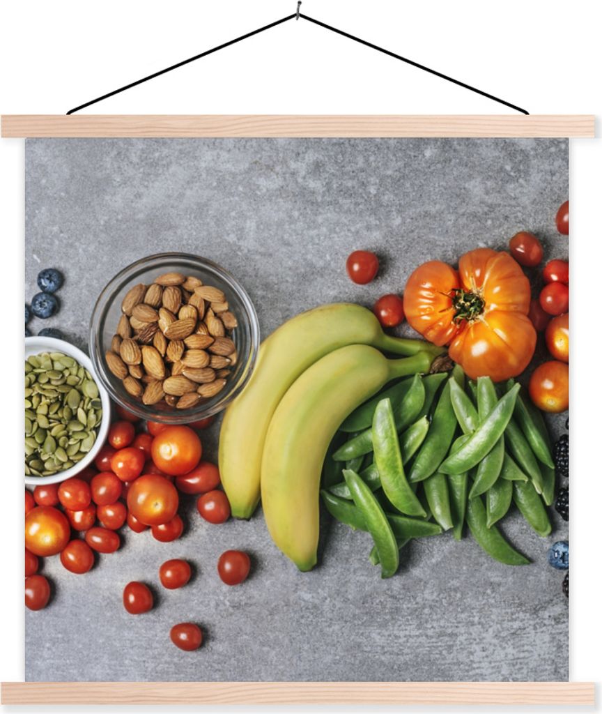 MuchoWow Textilposter Obst - Farbe - Nüsse 60x60 cm mit holzfarbenen Rahmen - Wanddekoration
