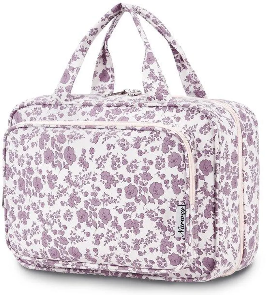Grande pochette de maquillage rose à fleurs avec doublure étanche