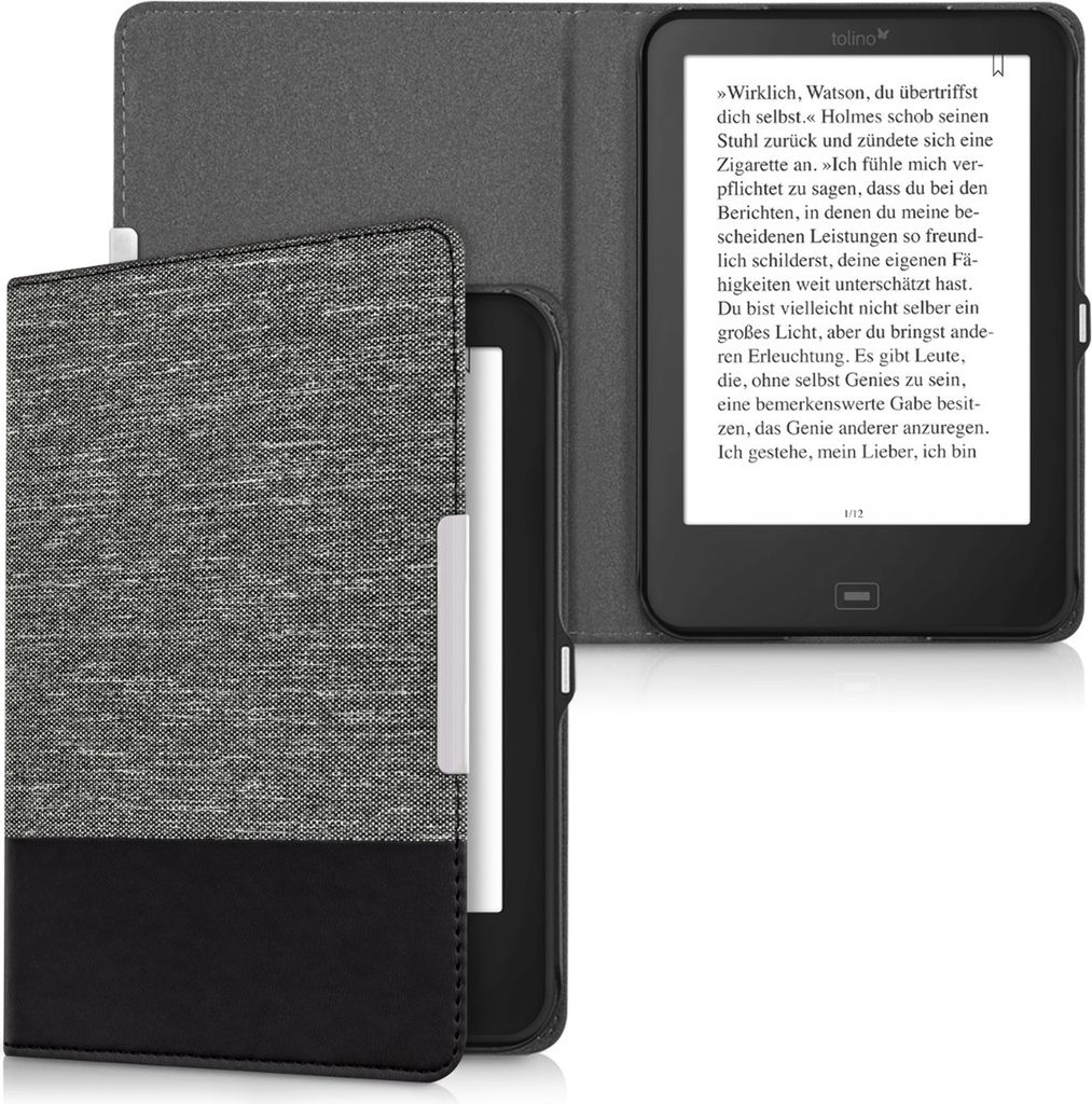 kwmobile Hülle kompatibel mit Tolino Shine 2 HD - Canvas eReader Schutzhülle Cover Case - Dunkelgrau Schwarz