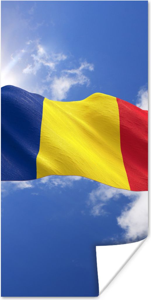 MuchoWow Poster Rumäniens Flagge weht am Himmel 60x120 cm - Wandschmuck