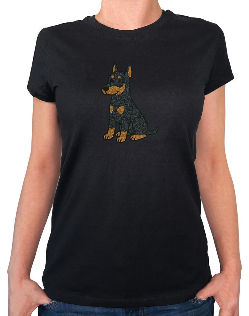 Huuraa Damen T-Shirt Dobermann Comic Dobi XXL Black Bio Baumwolle Fairtrade Damenshirt Geschenkidee