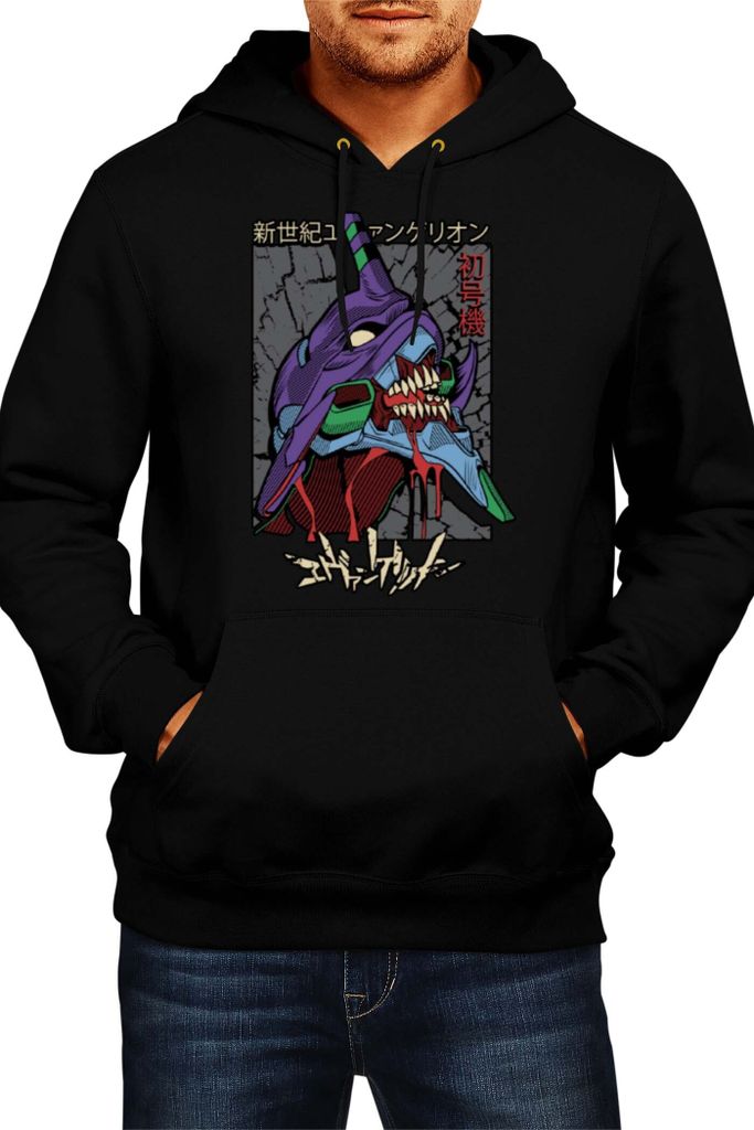 Herren Kapuzenpullover Anime Manga Neon Anime Genesis Manga Evangelion Eva Unit 02 Eva Unit, Man S / Schwarz