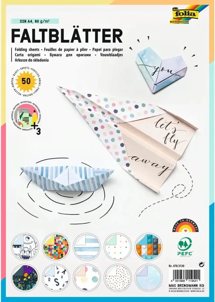 Folia 470/2130 Carta Pattern Design A4 80g 50 Fogli Assortiti