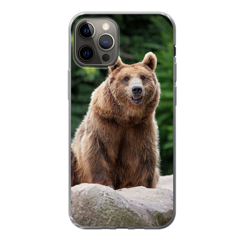 MuchoWow Handyhülle Schutzhülle Hülle für iPhone 13 Pro Wald - Bär - Steine Silikon Softcase Handy Hülle - Handy-Tasche