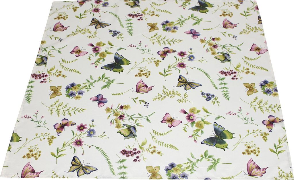 Tischdecke Sommerwiese" 80x80 cm, beige, Blumen & Schmetterlinge"