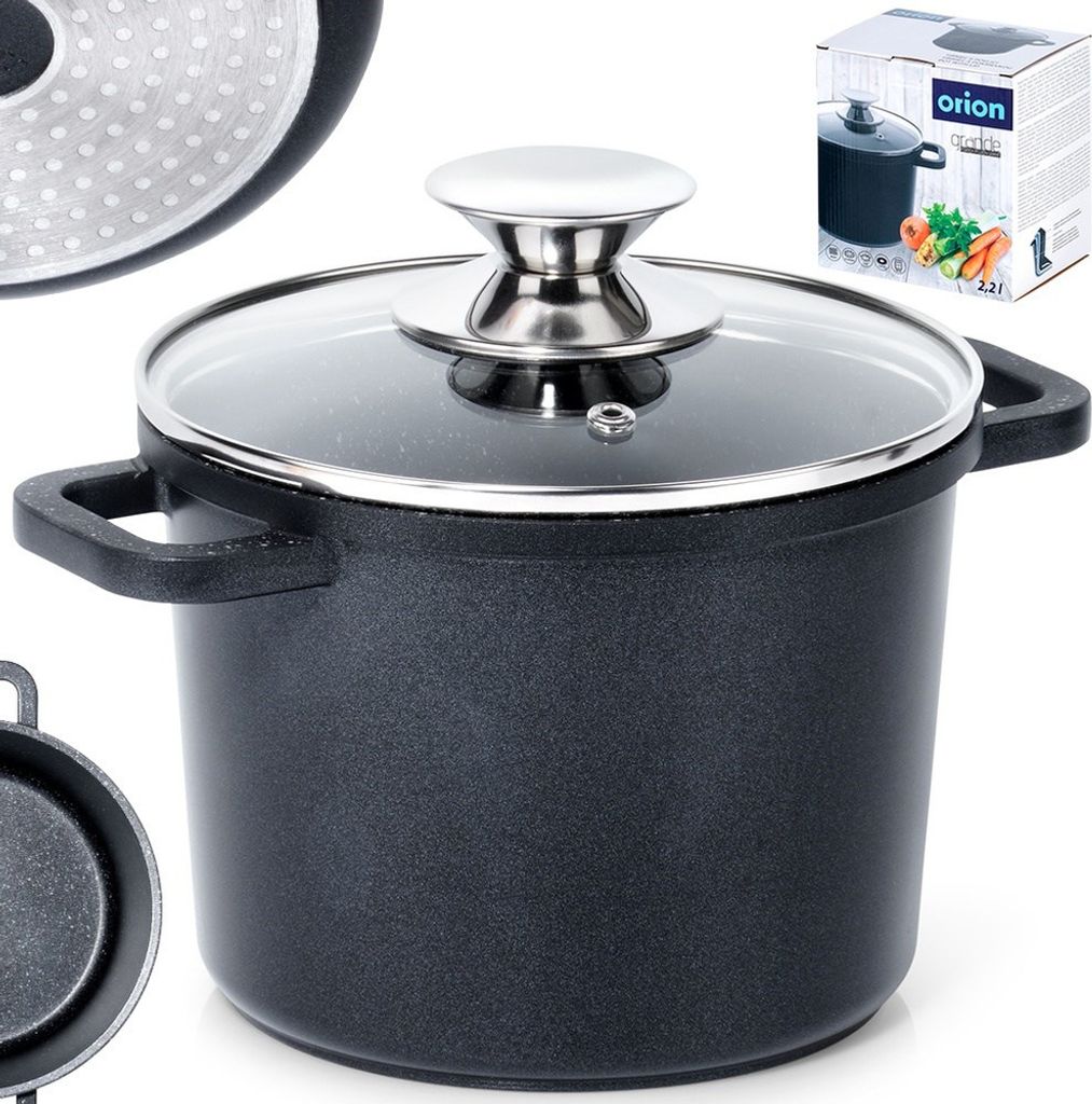 Orion Kochtopf Granittopf Topf mit Glasdeckel GRANDE 2 L