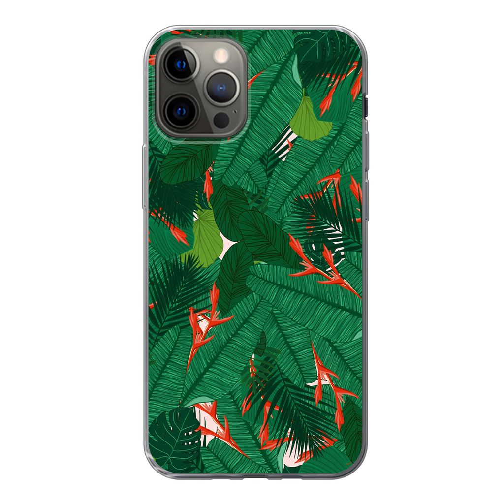 MuchoWow Handyhülle Schutzhülle Hülle für iPhone 13 Pro Blumen - Blätter - Muster Silikon Softcase Handy Hülle - Handy-Tasche
